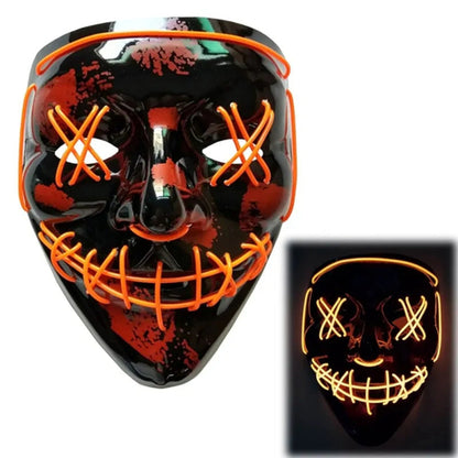 White Eucalyptus LED purge mask for pets, glow-in-the-dark Halloween costume with light-up DJ-themed design.