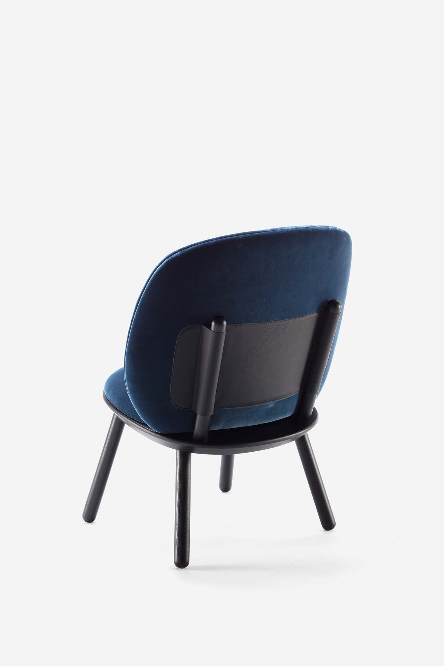 Aquamarine Poppy Naïve Low Chair in vibrant blue with a modern, minimalist design suitable for contemporary furniture interiors.