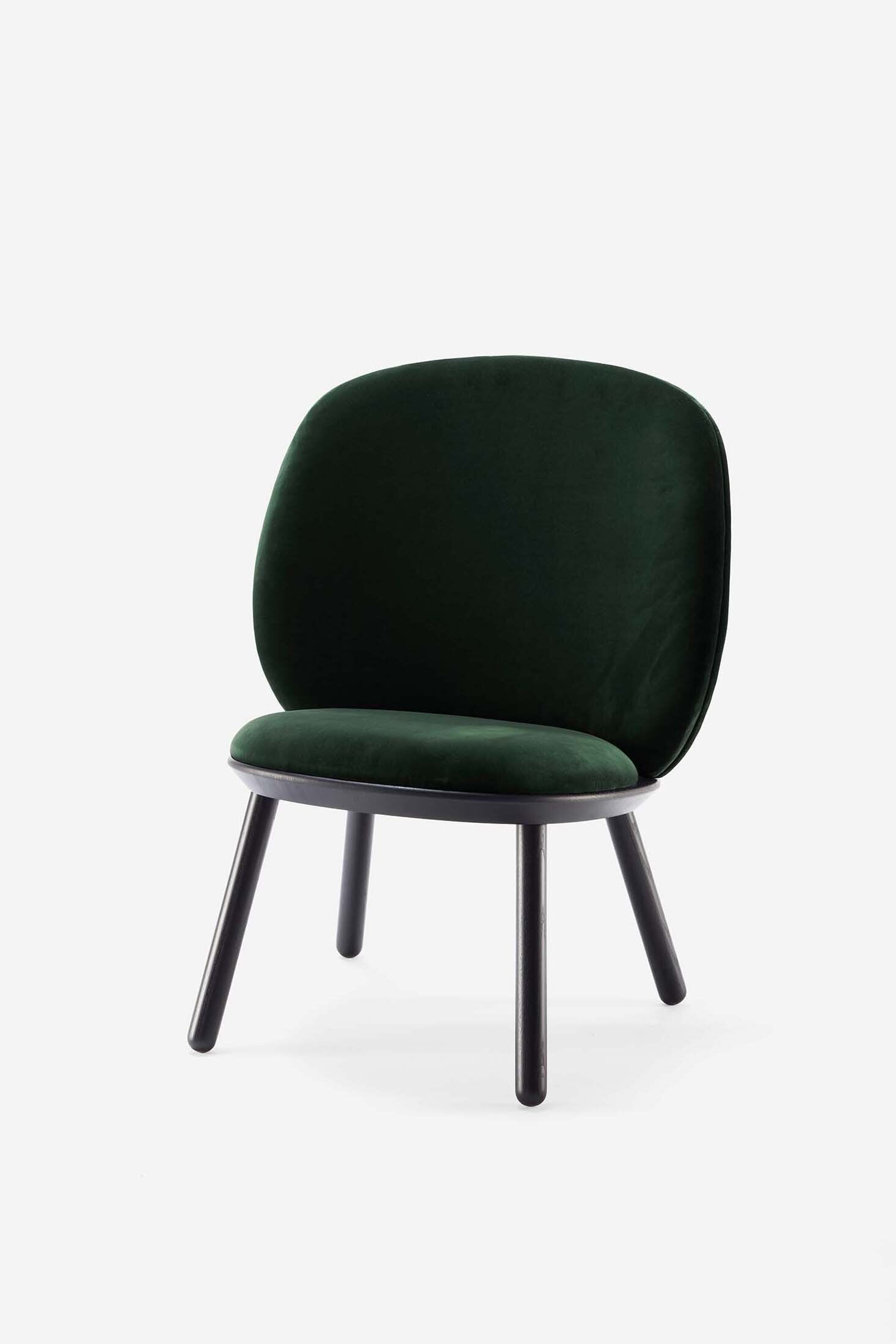 Aquamarine Poppy Naïve Low Chair in vibrant green with a modern, minimalist design, showcasing smooth curves and comfortable seating.