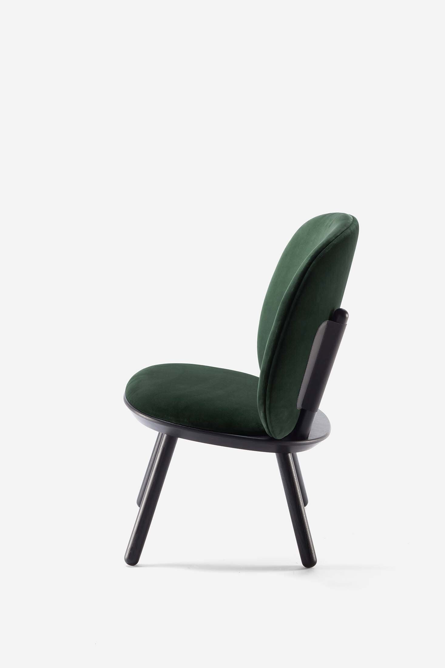 Aquamarine Poppy Naïve Low Chair in green, modern furniture with a sleek low-profile design, ideal for contemporary living spaces.