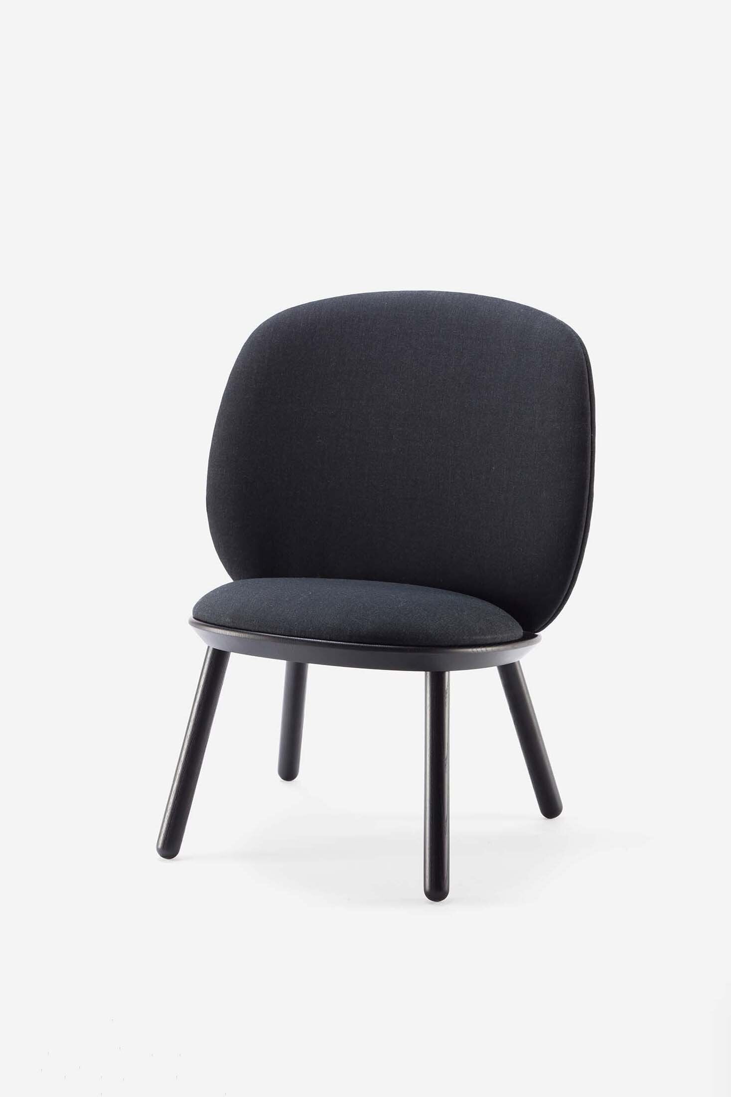 Black Naïve Low Chair by Aquamarine Poppy, modern furniture with a sleek, minimalist design and smooth curves.