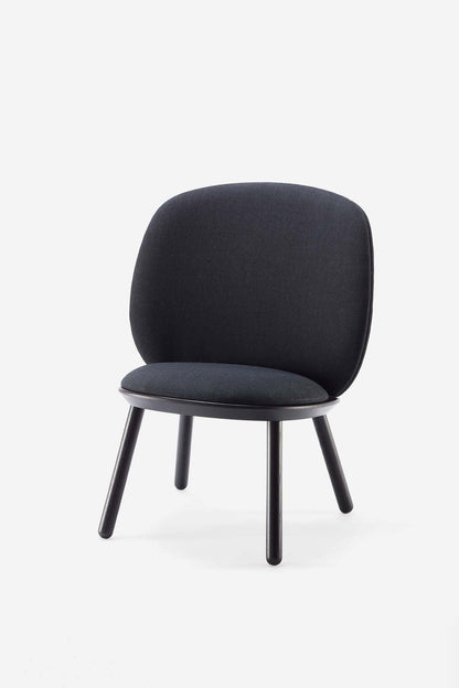 Black Naïve Low Chair by Aquamarine Poppy, modern furniture with a sleek, minimalist design and smooth curves.