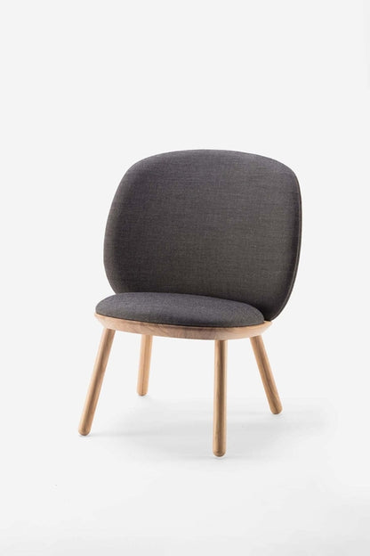 Aquamarine Poppy Naïve Low Chair in grey with sleek modern design, featuring smooth curves and minimalist furniture style.