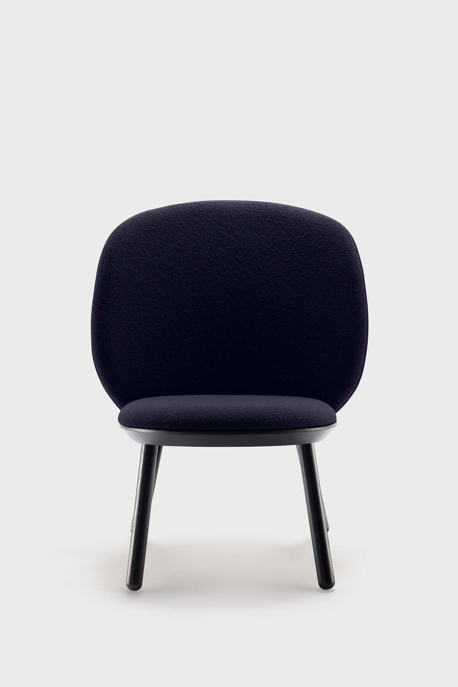 Aquamarine Poppy Naïve Low Chair in vibrant blue with a modern, minimalist furniture design and smooth curved lines.