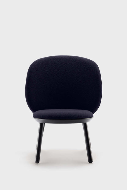 Aquamarine Poppy Naïve Low Chair in vibrant blue with a modern, minimalist furniture design and smooth curved lines.