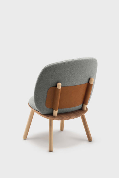 Aquamarine Poppy Naïve Low Chair in grey with a modern, minimalist design, showcasing smooth curves and comfortable seating.