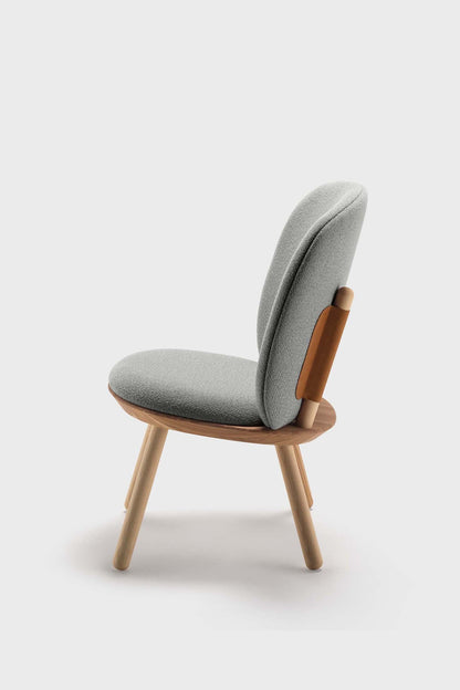 Aquamarine Poppy Naïve Low Chair in grey with a sleek modern design and wooden legs, showcasing contemporary furniture style.