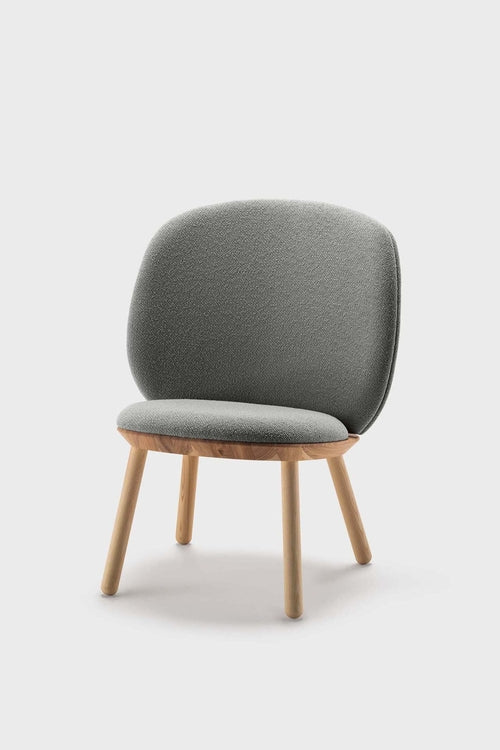 Aquamarine Poppy Naïve Low Chair in grey, modern furniture piece with soft cushions and sleek design for contemporary living spaces.
