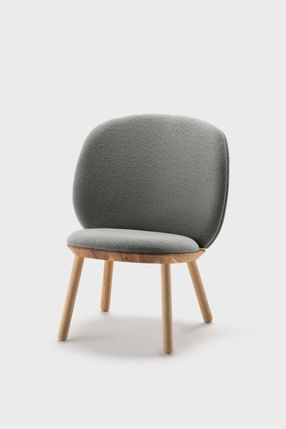 Aquamarine Poppy Naïve Low Chair in grey, modern furniture piece with soft cushions and sleek design for contemporary living spaces.
