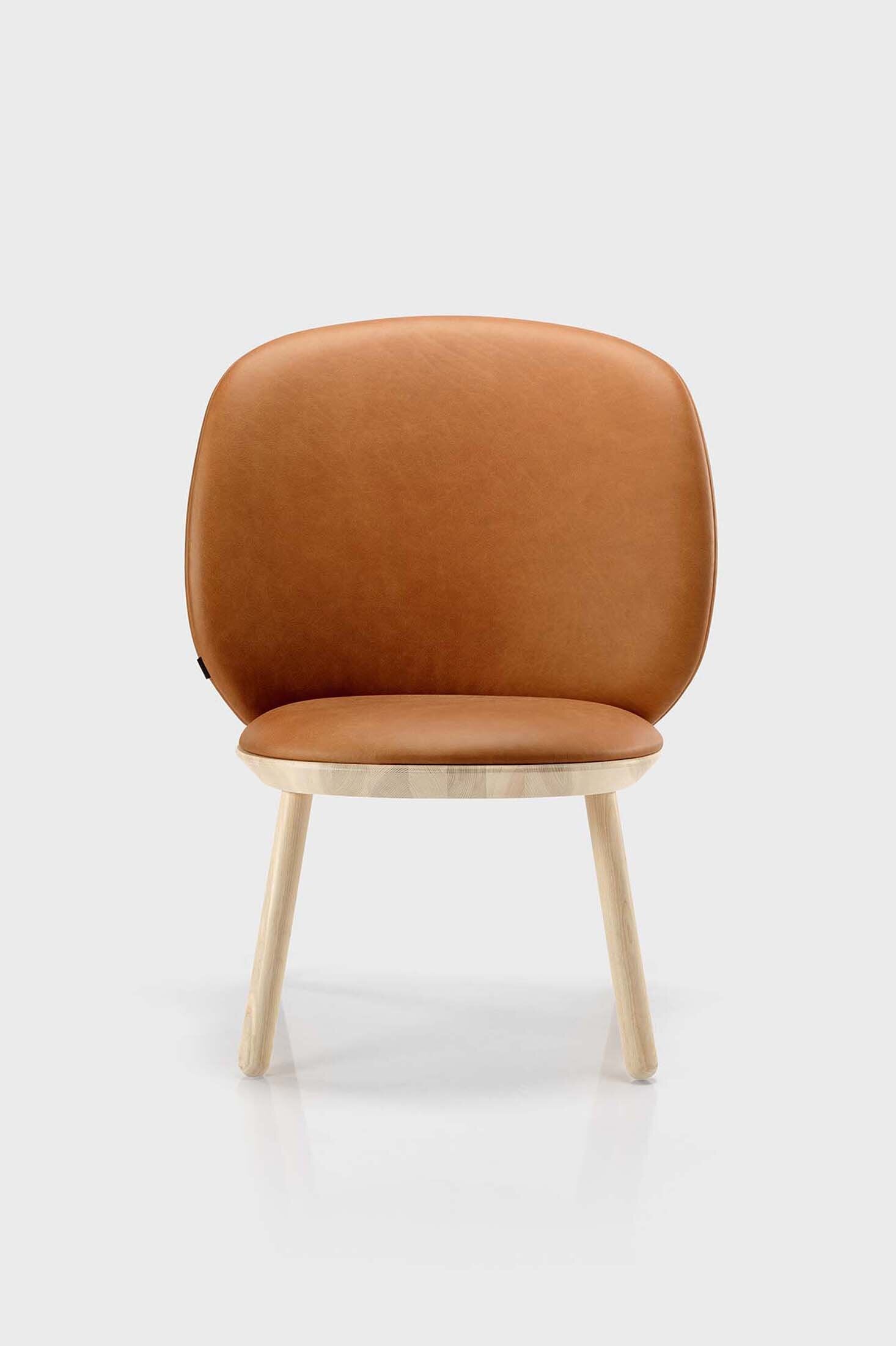 Aquamarine Poppy Naïve Low Chair in soft fabric with wooden legs, stylish modern furniture for living room or lounge area.