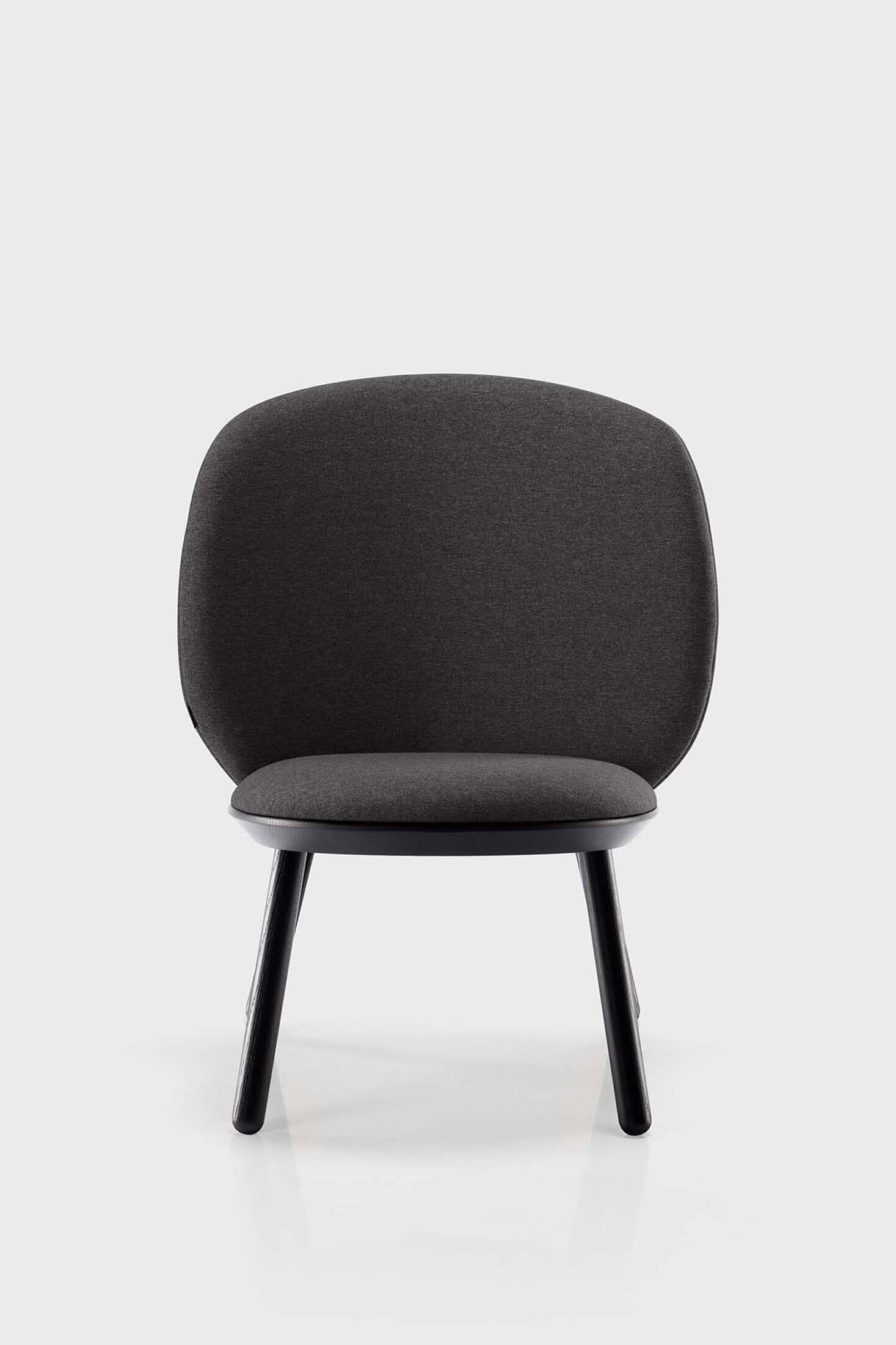 Aquamarine Poppy Naïve Low Chair in grey with a modern, minimalist design and smooth wooden legs.