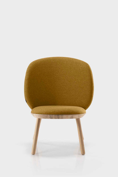 Bright yellow Naïve Low Chair by Aquamarine Poppy, featuring a modern furniture design with smooth curves and comfortable seating.