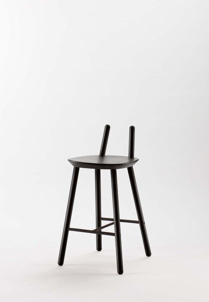 Black Naïve Semi Bar Stool from Aquamarine Poppy, showcasing sleek modern furniture design with a curved seat and sturdy base.
