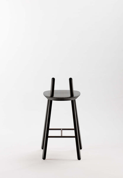 Aquamarine Poppy Naïve Semi Bar Stool in black with sleek modern design and wooden legs, ideal for contemporary kitchen or bar area.