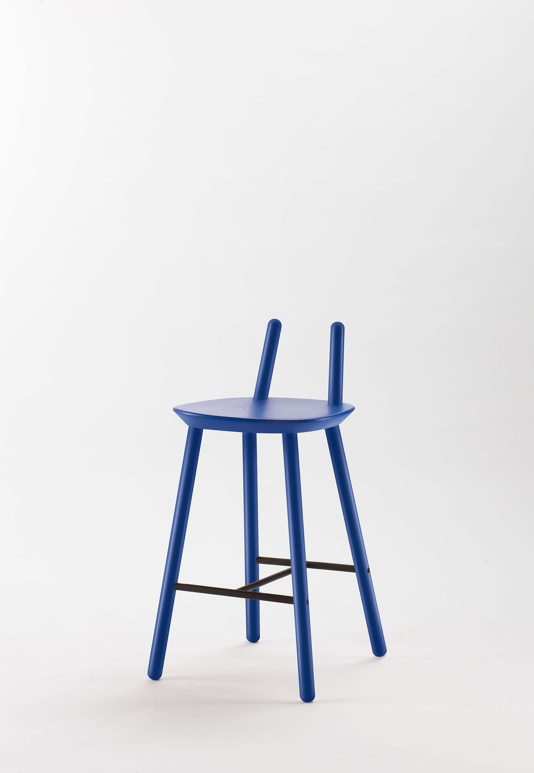 Naïve Semi Bar Stool by Aquamarine Poppy with a sleek blue design, featuring a modern furniture style and smooth surface.
