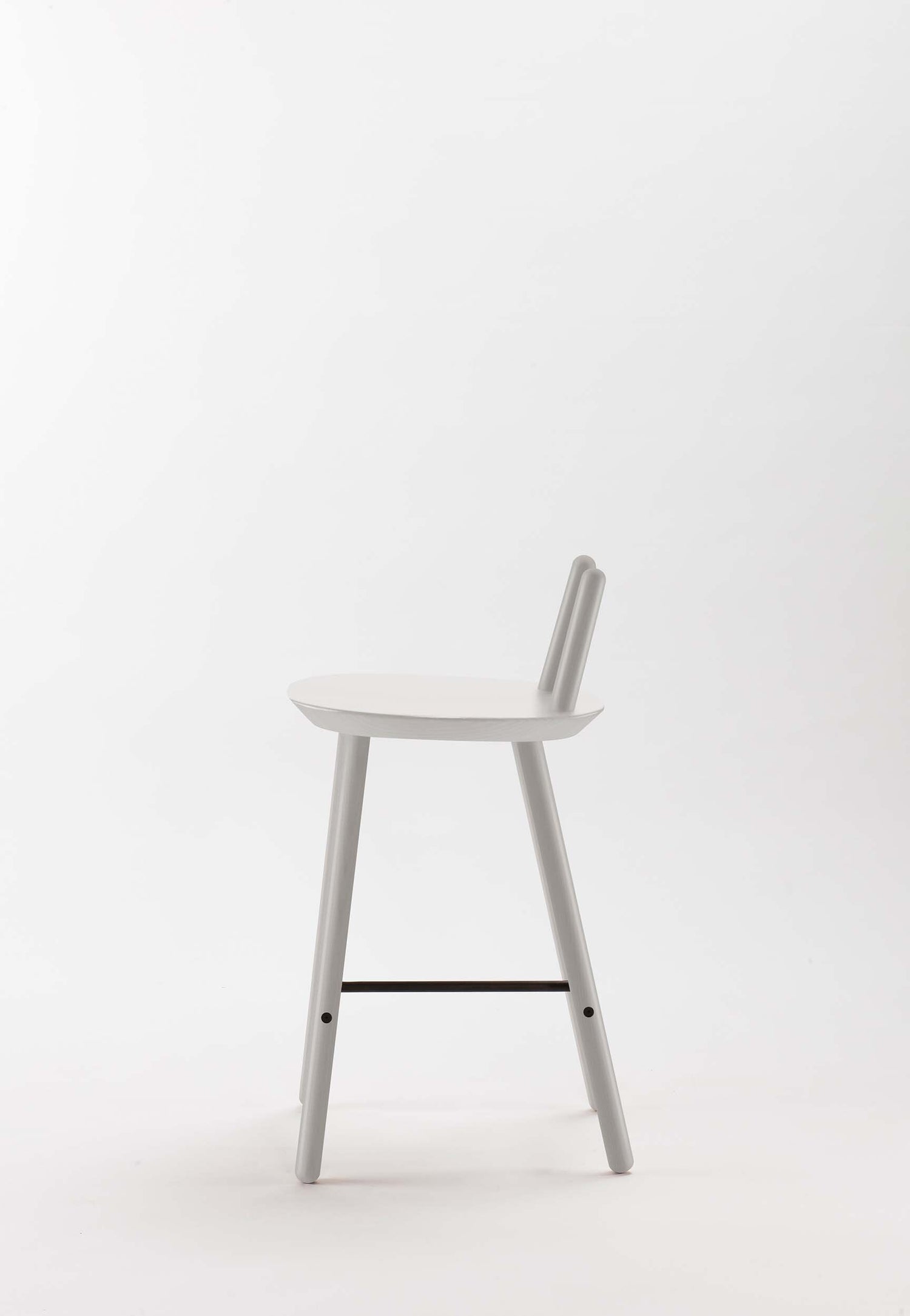 Naïve Semi Bar Stool by Aquamarine Poppy, modern furniture with a sleek grey seat and metal legs, ideal for contemporary kitchen or bar area.