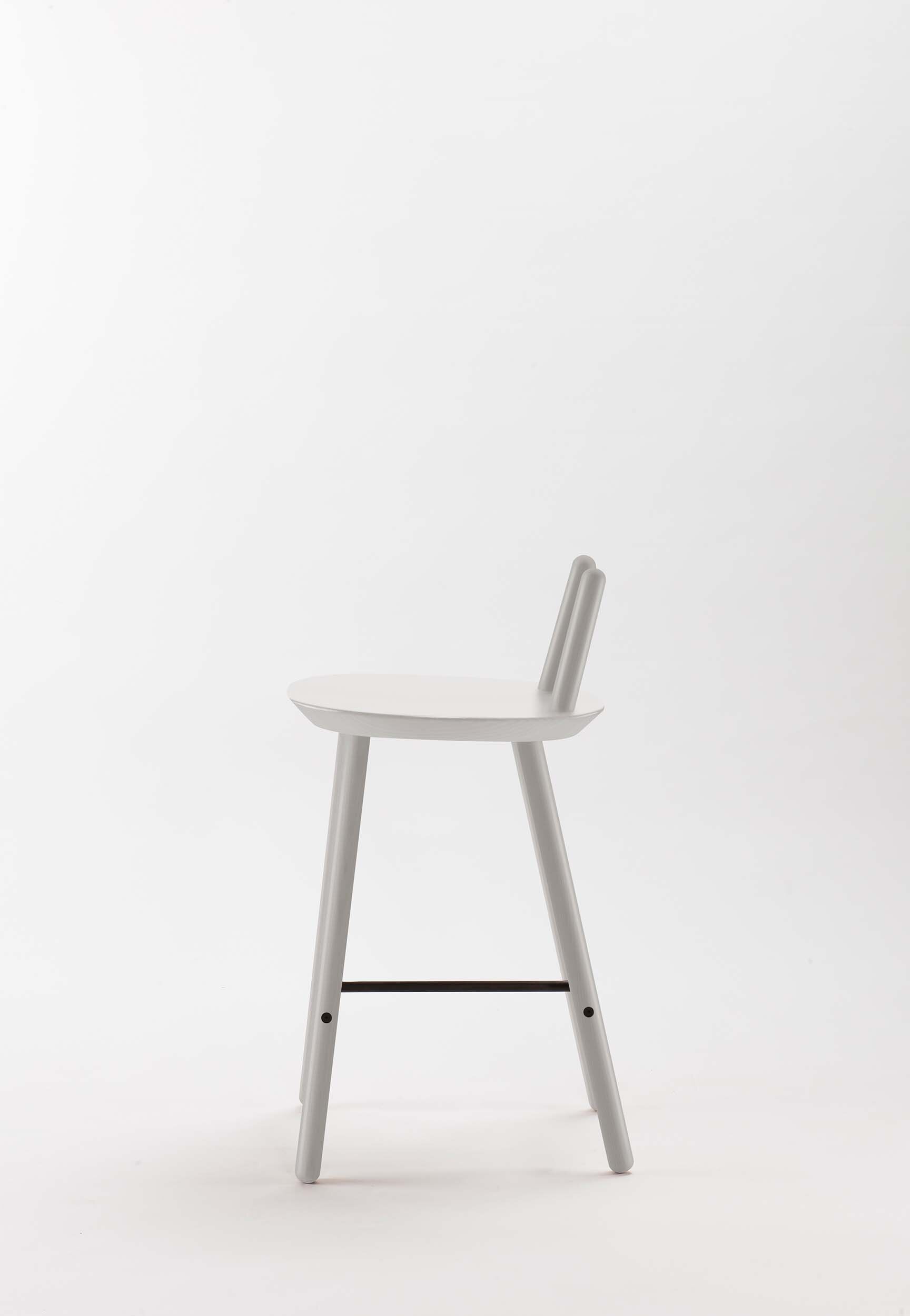 Naïve Semi Bar Stool by Aquamarine Poppy, modern furniture with a sleek grey seat and metal legs, ideal for contemporary kitchen or bar area.