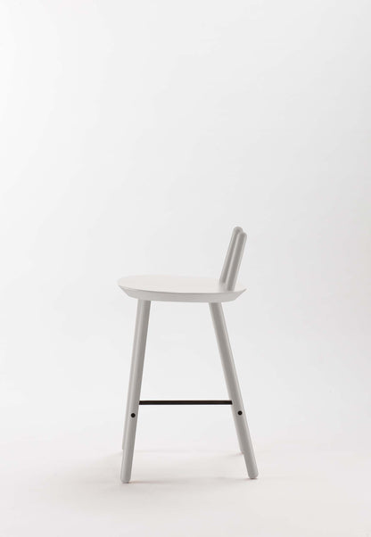 Naïve Semi Bar Stool by Aquamarine Poppy, modern furniture with a sleek grey seat and metal legs, ideal for contemporary kitchen or bar area.