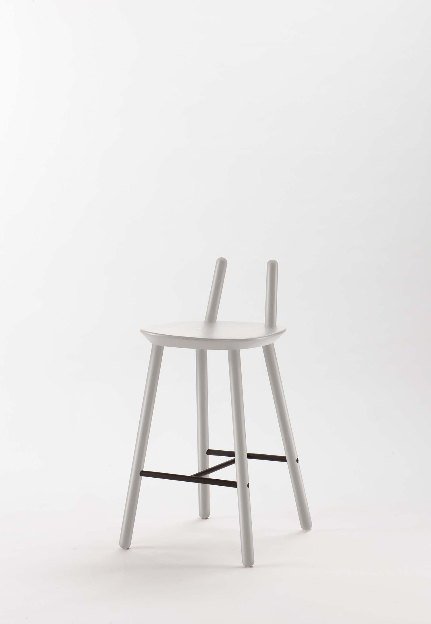 Naïve Semi Bar Stool by Aquamarine Poppy featuring a modern grey upholstered seat and sleek metal legs.
