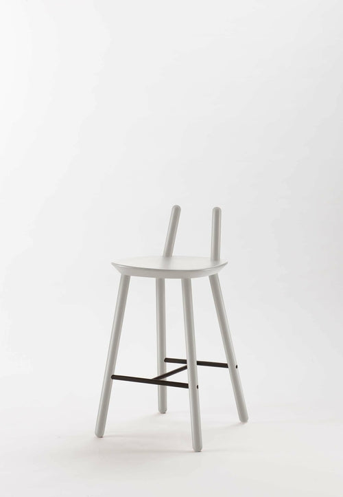 Aquamarine Poppy Naïve Semi Bar Stool with grey upholstered seat and metal frame, modern furniture for kitchen or bar area.