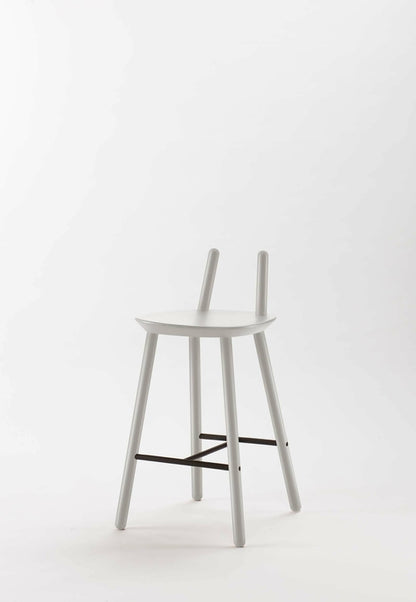 Aquamarine Poppy Naïve Semi Bar Stool with grey upholstered seat and metal frame, modern furniture for kitchen or bar area.