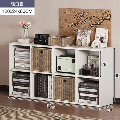 Carefully selected simple bookshelf low cabinet, small apartment living room, large capacity floor-standing INS style long strip storage cabinet against the wall and balcony