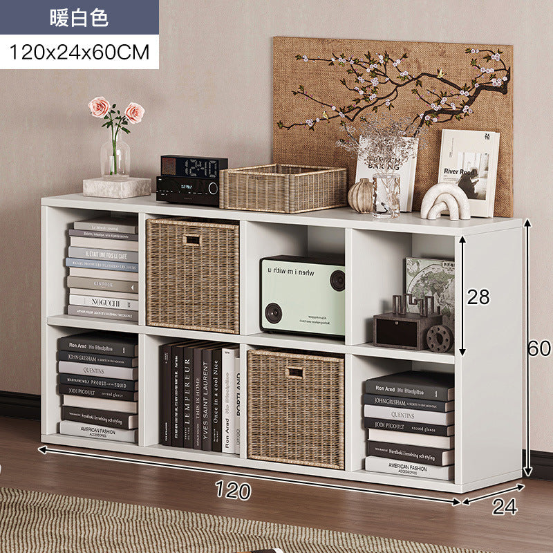 Carefully selected simple bookshelf low cabinet, small apartment living room, large capacity floor-standing INS style long strip storage cabinet against the wall and balcony