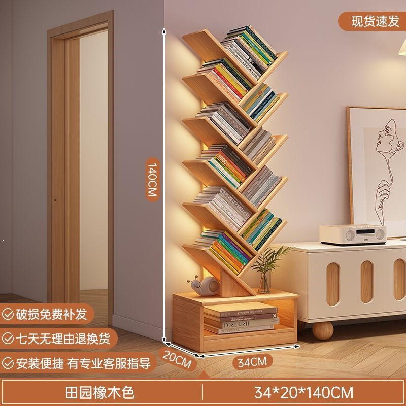 Storage rack, simple bookshelf, floor-standing living room tree-shaped small bookshelf, home multi-layer narrow-gap storage against the wall