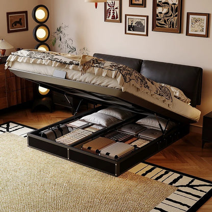 Elephant ear carbon steel genuine leather bed floating vintage style light luxury premium master bedroom 1.8-meter double bed