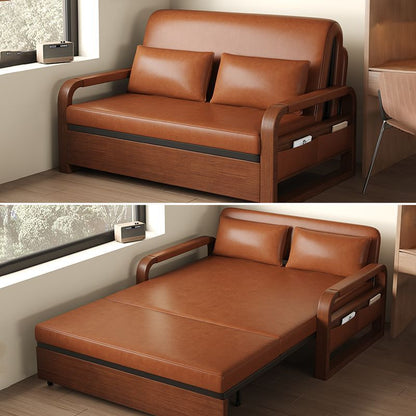 Sofa bed integrated dual-use nap bed vintage Chinese style sofa bed oil-wax leather folding bed multifunctional foldable