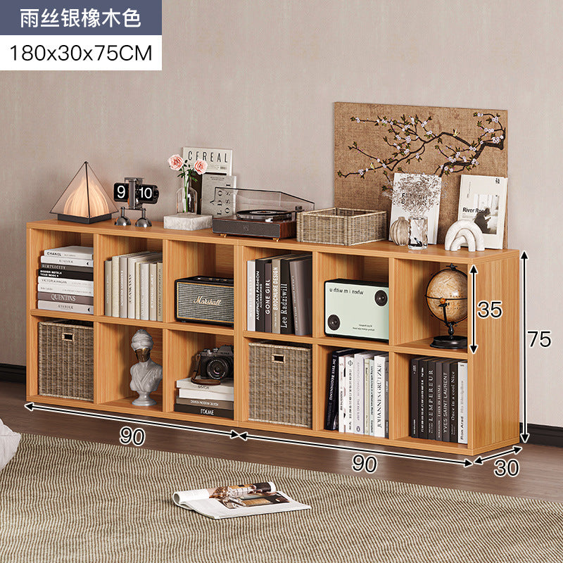 Carefully selected simple bookshelf low cabinet, small apartment living room, large capacity floor-standing INS style long strip storage cabinet against the wall and balcony