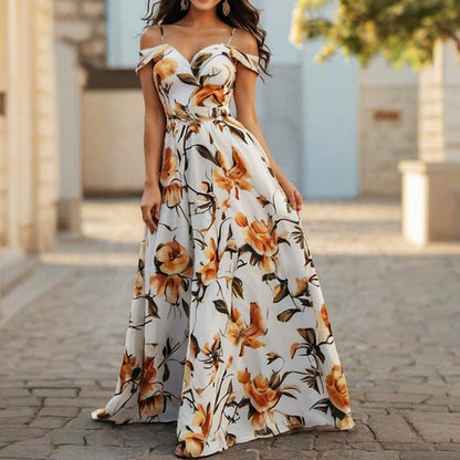 Printed summer women’s bandeau sling dress by Pear Daisy, casual sleeveless dress with vibrant floral patterns.