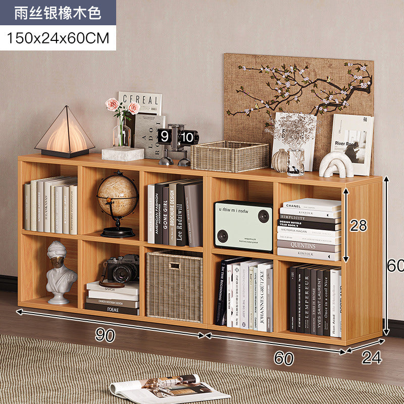 Carefully selected simple bookshelf low cabinet, small apartment living room, large capacity floor-standing INS style long strip storage cabinet against the wall and balcony
