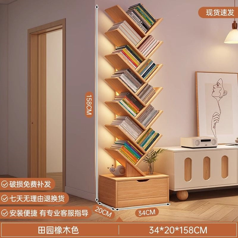 Storage rack, simple bookshelf, floor-standing living room tree-shaped small bookshelf, home multi-layer narrow-gap storage against the wall
