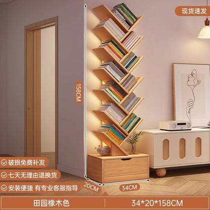 Storage rack, simple bookshelf, floor-standing living room tree-shaped small bookshelf, home multi-layer narrow-gap storage against the wall