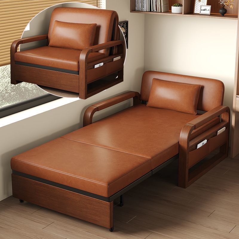 Sofa bed integrated dual-use nap bed vintage Chinese style sofa bed oil-wax leather folding bed multifunctional foldable
