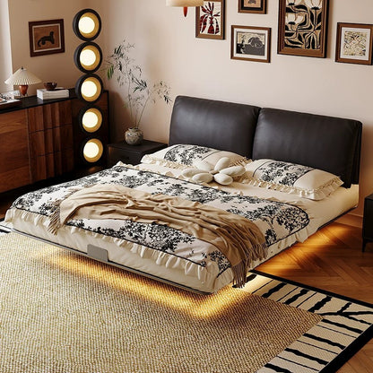 Elephant ear carbon steel genuine leather bed floating vintage style light luxury premium master bedroom 1.8-meter double bed