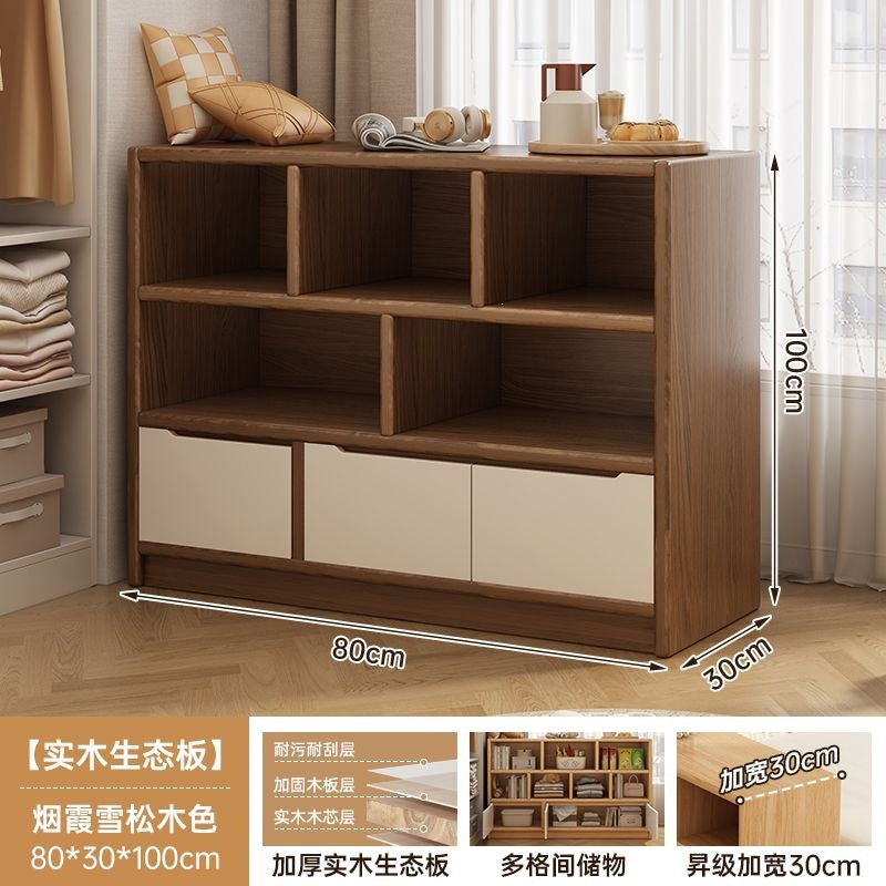 Solid wood bookshelf storage cabinet integrated wall-mounted living room storage cabinet wall-side narrow cabinet bedroom cubicle cabinet storage cabinet