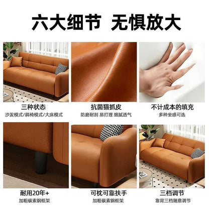 Sofa small apartment new cat-scratch leather sofa bed, office sofa bed, modern minimalist, living room foldable for dual use