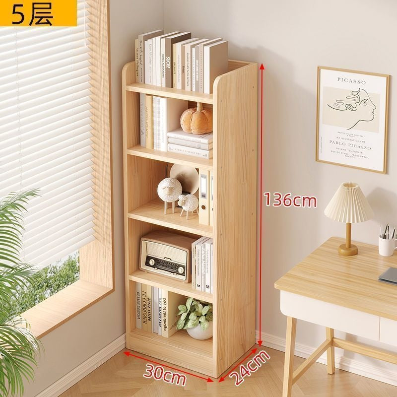 Floor-standing storage rack, simple wooden bookcase, multi-story bedroom and living room storage cabinet for home use, wall-mounted integrated storage cabinet