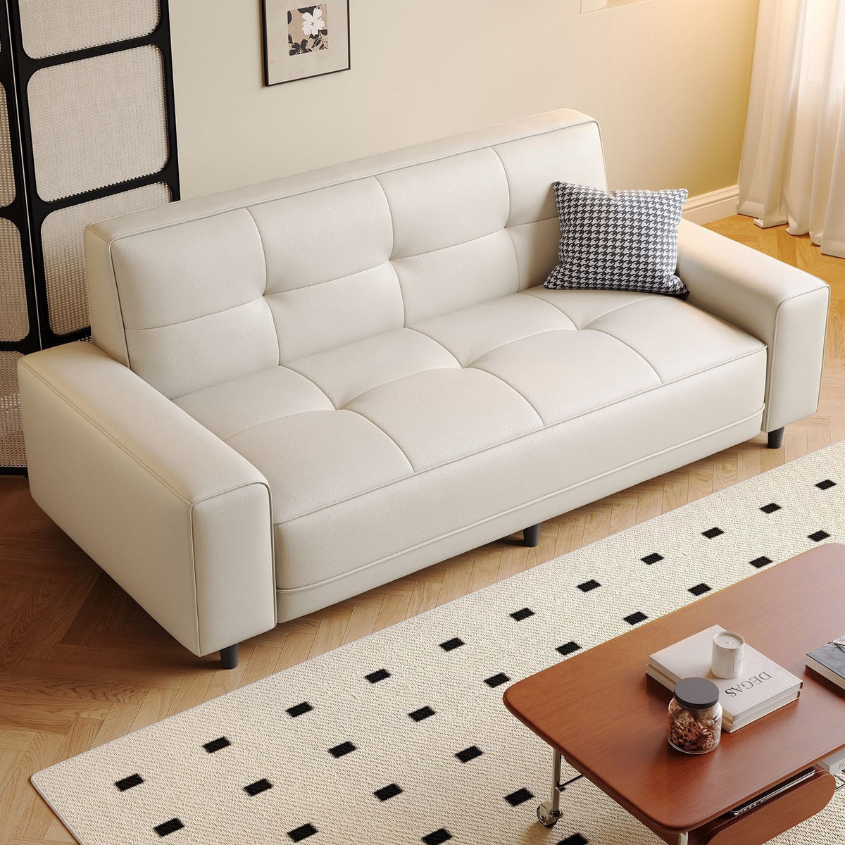 Cat-scratch leather sofa, small living room sofa, minimalist modern vertical fabric sofa, apartment rental small sofa