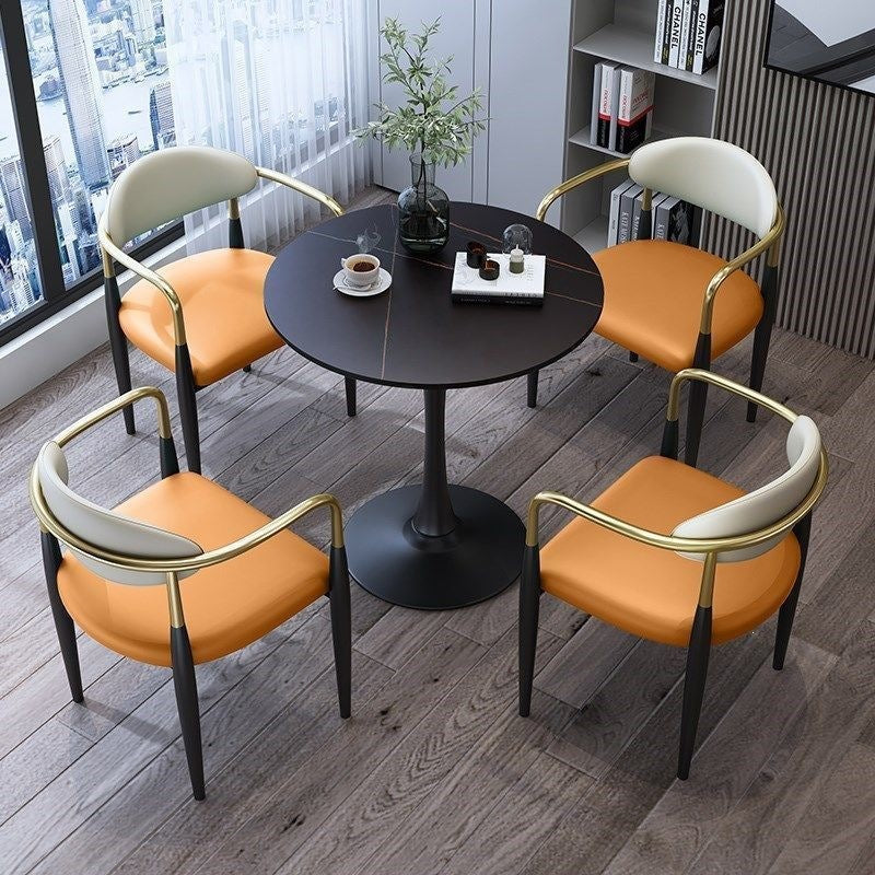 A light luxury sintered stone small round table for reception and negotiation tables and chairs, a trendy coffee table, balcony lounge table, and chair combination