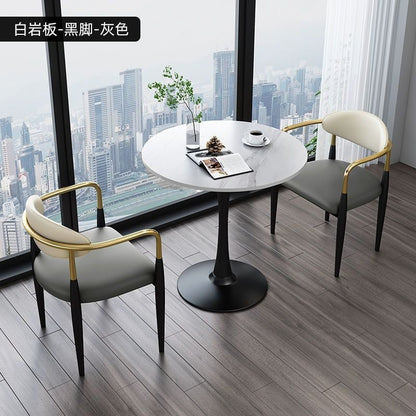 A light luxury sintered stone small round table for reception and negotiation tables and chairs, a trendy coffee table, balcony lounge table, and chair combination