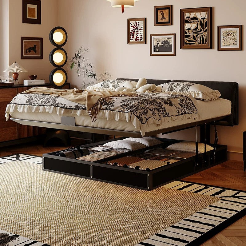Elephant ear carbon steel genuine leather bed floating vintage style light luxury premium master bedroom 1.8-meter double bed