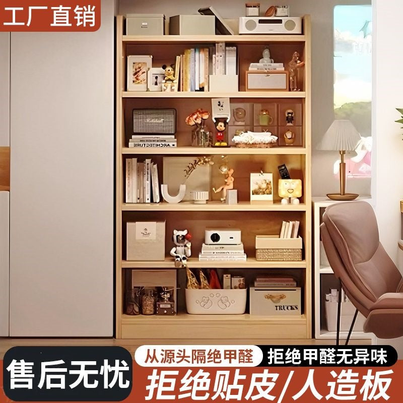 Solid wood bookshelves, integrated against the wall, floor shelves, household children&
