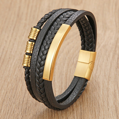 Stainless steel braided leather rope bracelet by Rose Sand Brier featuring cross-border explosive design and durable construction.