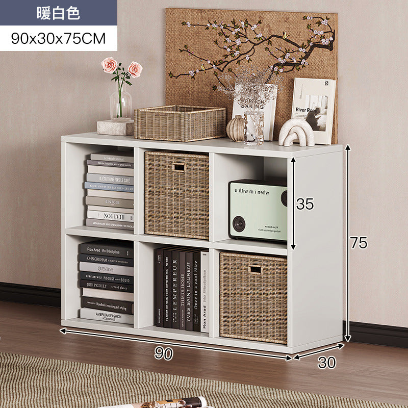 Carefully selected simple bookshelf low cabinet, small apartment living room, large capacity floor-standing INS style long strip storage cabinet against the wall and balcony