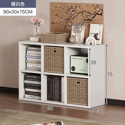 Carefully selected simple bookshelf low cabinet, small apartment living room, large capacity floor-standing INS style long strip storage cabinet against the wall and balcony