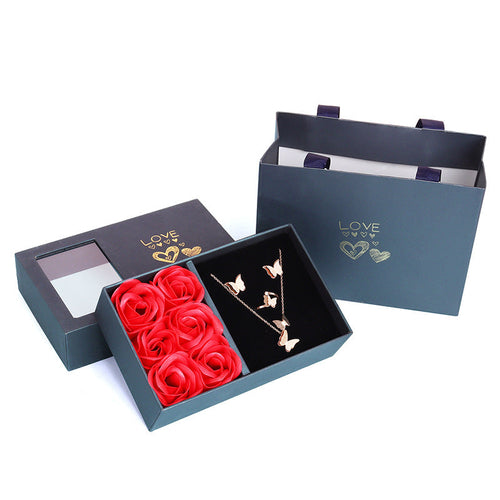 Rose Sand Brier Heaven and Earth Cover Rose Jewelry Box with six flower designs, decorative ring storage container.