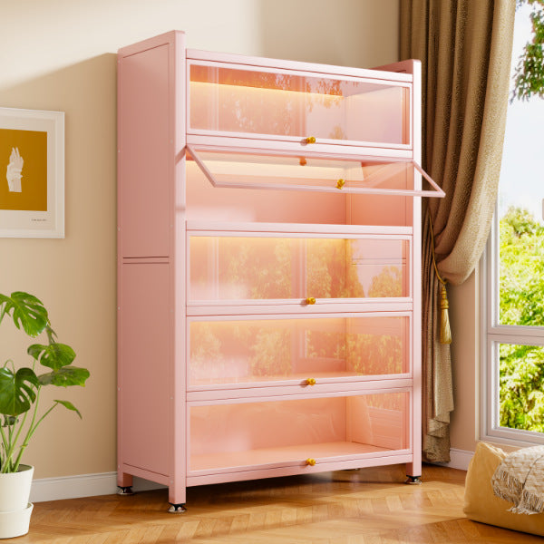 Dopamine figurine display cabinet, steel bookshelf, books, toys, and model storage storage, tin cabinet, pink pain cabinet